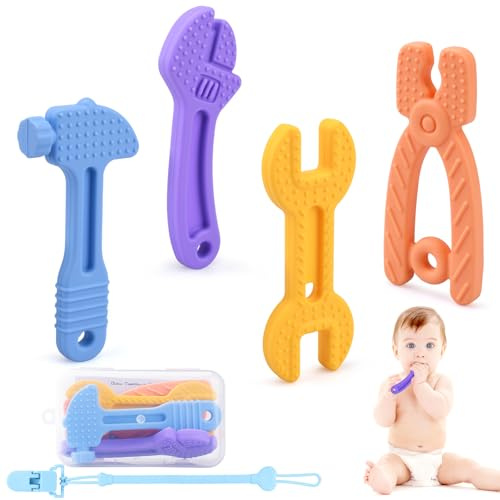 Mordedor Bebé Refrigerante de Silicona – Juguete de Dentición para Bebés 3+ Meses, Accesorios Bebe Recién Nacido,4 Piezas sin BPA, Mordedores Bebes 3-6Meses, Alivio de Encías Doloridas
