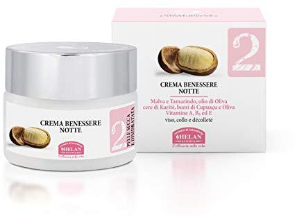 Helan, Linea Viso 2, Crema Notte Donna, Idratante per Pelle Secca, Protezione per Pelli Delicate e Attenua le Rughe sul Viso, con Olio di Oliva, Burro di Karitè, Vitamina B5 ed E, 50 ml, Made in Italy