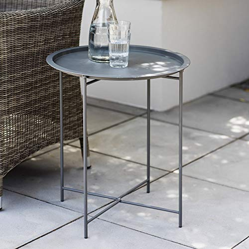 CKB LTD tavolino rotondo pieghevole da esterni e interni con vassoio rimovibile, in acciaio verniciato a polvere, singolo tavolo da giardino, per arredamento, colore grigio antracite