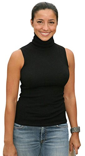 Sunfaynis Women's Sleeveless Mock Turtleneck Shirt Tops Black Turtleneck Bodysuit for Women (Black, S)