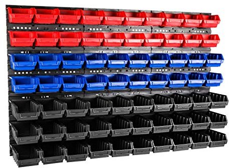 Verkstadshylla vägghylla 70 stapellådor skakhylla 158 x 77,5 cm plast