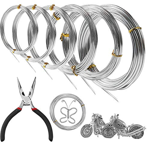 6 Rolls Silver Aluminum Craft Wire 0.8mm 1.0mm 1.2mm 10m/roll,1.5mm 2.0mm 3.0mm 5m/roll for Jewellery Modelling Making, DIY Sculpture and Crafts