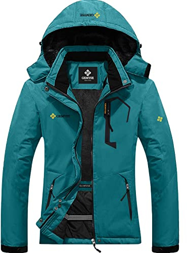 GEMYSE Damen Skijacke Wasserdicht Fleece Winterjacke Winddicht Schneejacke mit Kapuze für Outdoor Aktivitäten und Sport(Acid Blau 01,L)