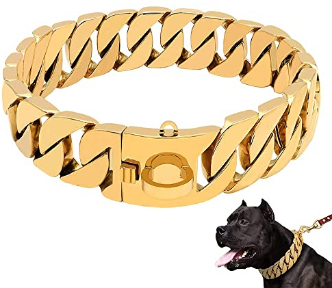 LINGYUN Goldkette Hundehalsband Hochleistungs-Choke Kubanische Hundekette für Große Hunde, 30 Mm Breite, Hundehalsband, Starke Stahlmetallglieder für Große Rassen,Gold,65CM/25.5in
