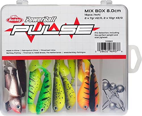 Berkley Pulse Shad Mixbox Boîte de Leurres Souples avec Têtes Plombées pour la Pêche des Carnassiers en Eau Douce, Brochet, Perche