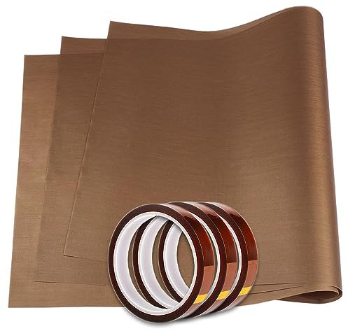 3 Pack PTFE Teflon Sheet & 3 Packs Heat Tape Heat Resistant Tape, Heat Press Transfer Sheet Non Stick 16 x 20 & Heat Tape Heat Resistant Tape Heat Transfer Tape 10mm X 33m 108ft