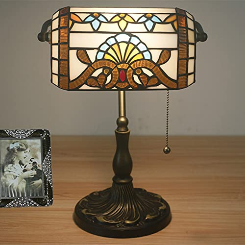 AIBOTY Bankers Lampe, Tiffany Schreibtischlampe, Barock Buntglas Tischlampe, 15 Hoch, Verstellbare Klavierlampe, Memory Kleine Akzentlampe Für Nachttisch, Schlafzimmer, Zugkettenschalter,c