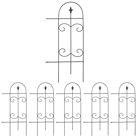 Relaxdays Beetzaun Metall, HxB: 81 x 38 cm, Garten Beeteinfassung zum Stecken, 6 Zaunelemente mit Verzierungen, schwarz