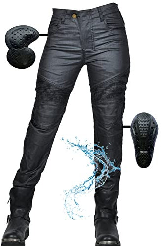 SHUOJIA Damen/Männer Motorradhose - Wasserdichte Beschichtete Motorcycle Jeans Biker Pants mit Abnehmbarer 4 Protektoren - Motorrad Hose Motorradrüstung Schutzauskleidung (Black,S)