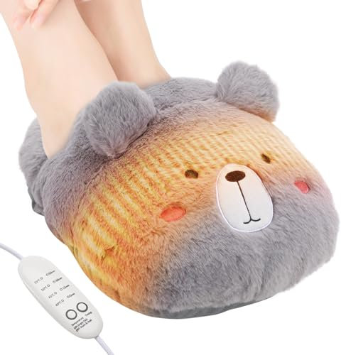 Calentador de Pies, Aceshop Calienta Pies Electrico con 4 Temporizadore y 4 Niveles de Temperatura Electrica Pies con carga USB Super Suave Lavablet Calentador de Pies USB pour Cama Oficina (Gris)