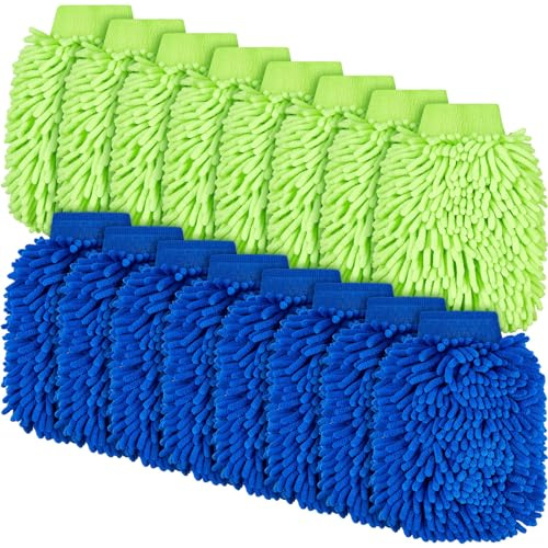 Toulite 16 manoplas de microfibra de felpilla para lavado de coche, guantes de lavado de doble cara, guantes de limpieza y secado, 7.48 x 10.24 pulgadas (azul real, verde)