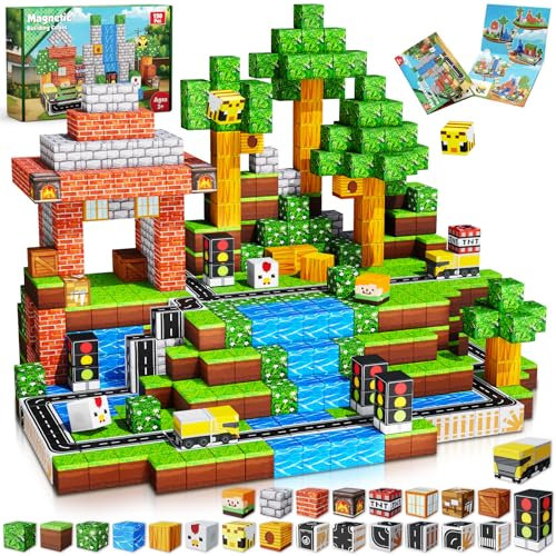 Annexfun Magnetische Bausteine 150pcs Magnetbausteine - Kücken Abenteuer Stadtleben mit Straße, Ampeln & Bienen | Lernspielzeug ab 4 Jahren | Kreatives Geschenk zu Weinachten