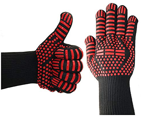 Guantes Barbacoa BBQ Guantes Resistentes al Calor hasta 800℃/1472℉ Guantes para Horno Profesional Guantes Cocina Horno Antideslizantes para Cocina, Parrilla, Hornear, Microondas (L-XXL)