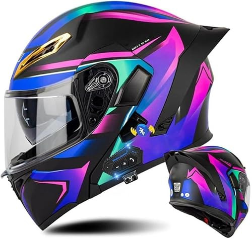 AFAGUEEUPD Casque Modulable Bluetooth, Casque Intégral Bluetooth, Casque de Moto avec Double Visière, Violet, Certifié ECE pour Adultes Femmes Hommes, Taille M=57-58CM