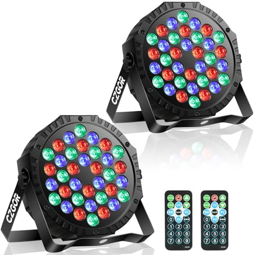 Czgor - Paquete de 2 luces LED para escenario, 36 W, RGB DJ, con reproducción automática activada por sonido por control remoto y control DMX, luces ascendentes para eventos, bodas, fiestas, clubes
