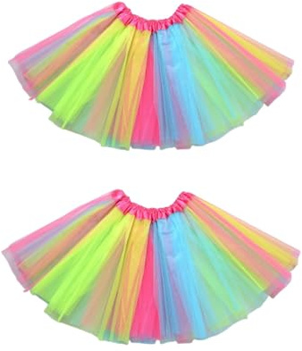Bodeshis 2 Pcs Rainbow Tutu Kids, Tutu Skirts for Girls and Teenager, 30cm Length for Birthday Parties,Neon Party Accessories,Comfortable Mesh, Dance Performances, 80s Theme and Pride Events