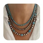RadiVibe Turquoise Beaded Necklace Turquoise Jewellry for Women Western Cowgirl Outfits Navajo Pearl Necklace Country Western Jewelry