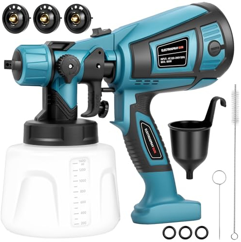 HOTUT Pistolet Peinture, Pulvérisateur Électrique 1400ML, avec 3 Buses & 3 Motifs, Débit Réglable, pour Meubles, Murs, Portes, Clôtures, Bricolage, Plafonds
