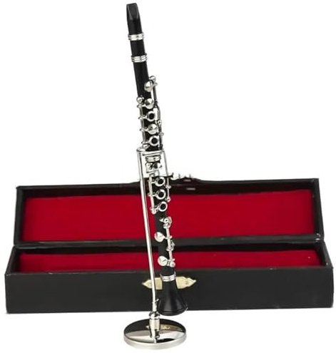 Figurines De Mini Saxophones Modèle Miniature De Clarinette avec Support Et Étui Plaqué Or Objet Décoration pour Instrument Musique Durable(13.5cm)