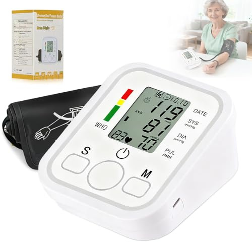 Tensiómetro de Brazo, Medición Precisa de la Presión Arterial y el Pulso, Detección de Arritmias, Pantalla Digital, Indicaciones de Voz(Inglés), Brazalete Ajustable (22-45 cm), 2 x 99 Memorias