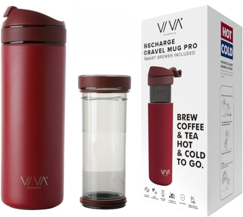 Viva Scandinavia Kaffeebecher to go, Thermobecher aus Edelstahl doppelwandig isoliert mit Kaffee- und Tee Filter, Premium Trinkflasche 0,46 l mit Deckel, Travel Mug auslaufsicher, Rot,