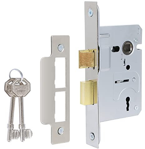 DIDA® Mortice Sashlock 3 Lever Polished Chrome Mortise Locks Sashlocks 75mm, Door Lock with Key Suitable for Internal or External Doors, Door Latch Hardware and Key Locking Door Security