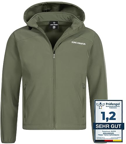 Kirkjubøur® Hestur Herren SOFTSHELLjacke 10.000 mm Wassersäule mit Kapuze und Fleecefutter, atmungsaktiv und wasserabweisend mit Stehkragen, Outdoor (as3, alpha, xx_l, regular, regular, Grün)