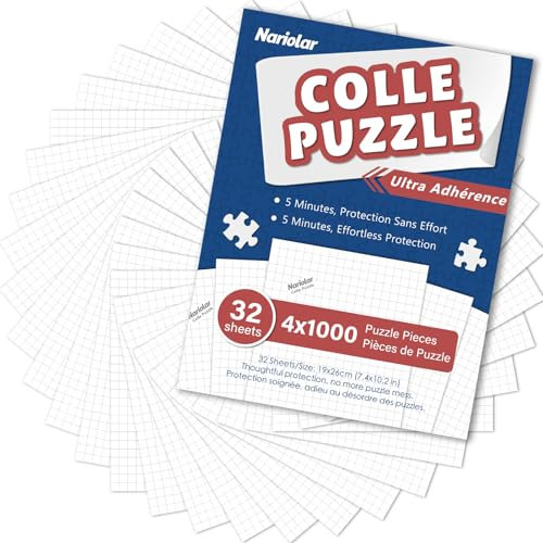 Nariolar Colle Puzzle, 32 Feuilles de Colle pour Puzzle, Préserve 4×1000 Pièces de Puzzles, Solution de Conservation Facile en Quelques Minutes