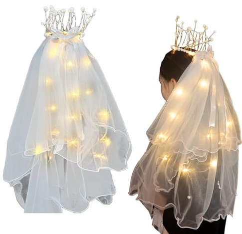 Liuer LED Voile de Mariée Blanche pour Soirée, Mariage, Enterrement de Vie de Célibataire - Accessoires Photo, C, Taille Unique