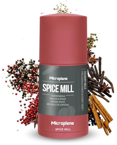 Microplane Moulin à Épices 2en1 - Rose à levres | Moulin Manuel avec Lame en Acier Inoxydable Ultra Tranchante | Râpe Muscade, Cannelle, Fève Tonka, Poivre Long, Noix & plus Compartiment Hermétique