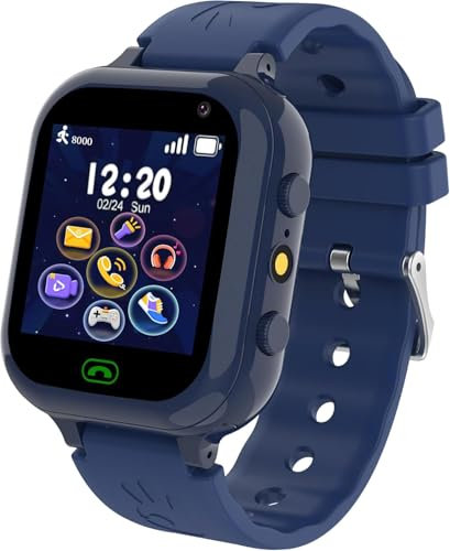 Montre Connectée Enfant avec SIM, Smartwatch Enfant SOS Téléphone, 25Jeux, SMS, Appareil Photo, Calendrier, Podomètre, MP3/Vidéo Player, Lampe Poche, Réveil, Montre Enfants Garcon et Fille de 3-12 Ans
