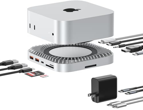 40G Mac mini M4 Dock & Stand mit 8T NVMe SSD-Gehäuse, 11-in-1 USB 4 Mac mini Hub mit 2X USB-A 3.2 10 Gbit/s, USB-C 3.2 10 Gbit/s, SD/TF 4.0, 65-W-Netzteil, 8K DP-Videoanschluss, 3,5-mm-Audioanschluss