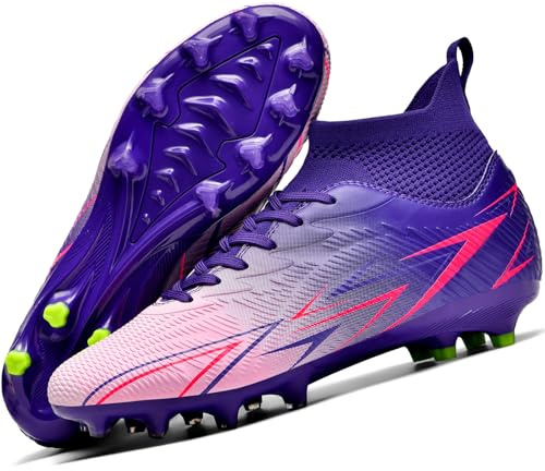 situkeke Botas de Fútbol Hombre Tacos de Fútbol Adolescentes para Césped Zapatos de Fútbol con Clavos Niño para Entrenamiento,Purple,EU36
