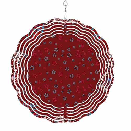 Dark Red Blue Stars Wind Spinner for Garden Yard 10In, Independence Day Sparklers Us Flag Modern 3D Stainless Steel Kinetic Hanging Wind Spinners Rustproof Outdoor Decor for Lawn Patio Home