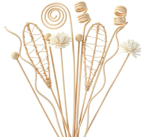 Dplolng 12 Pcs Reed Diffuser Sticks,Essential Oil Sticks Natural Rattan Flower Reed Fragrance Diffusers Set Natural Rattan Wood Reeds for Diffuser for House Bedroom Office Keep Fragrance Scent
