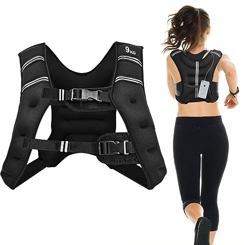 COSTWAY Giubbotto Zavorrato 5/9 kg con Striscia Riflettente, Gilet con Pesi per Allenamento Forza e Resistenza, Nero (9kg)