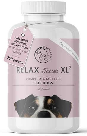 Annimally Hunde Relax Tabletten - Wohlfühl Tabletten für Hunde mit Baldrian, Johanneskraut, L-Tryptophan, 250 XL²-Tabletten bei Angst, Stress & für Reise - hohe Akzeptanz