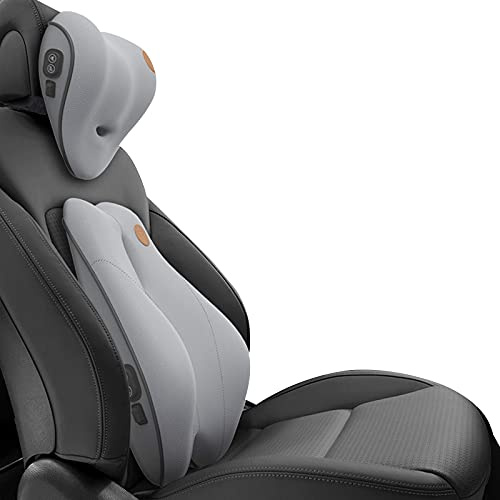 Ergocar Lendenwirbelstütze Kissen & Nackenkissen für Büro/Auto/Gaming-Stuhl, Linderung von Rückenschmerzen, Atmungsaktiv Memory-Schaum, Elektrisches Massagekissen, Grau-Massage