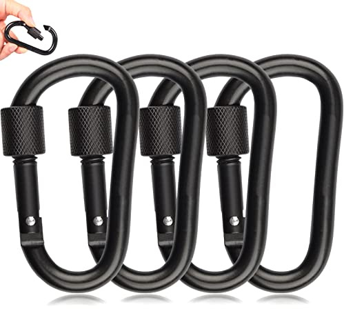 MABUSIYI D-ring Carabiner Clip with Screw Lock, 8cm/3inch heavy duty Aluminum Alloy Locking Key Chain Carabiner Clip Hook for Camping Hiking Backpack