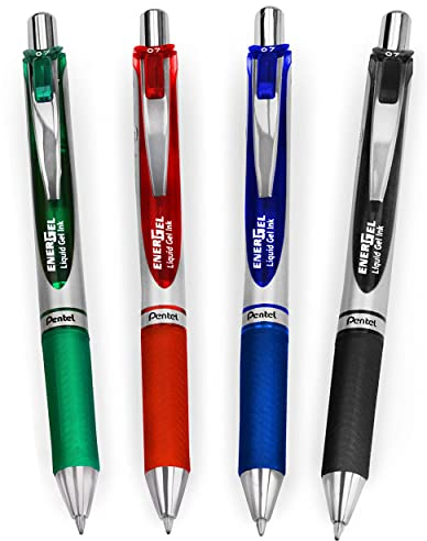 Pentel EnerGel XM BL77 Druck-Gelschreiber, 0,7 mm, 54 % recycelt, Primärtöne, 4er-Pack