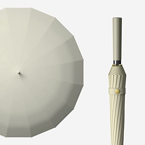 Meichoon Paraguas Grande Resistente al Viento de Fibra Vidrio 24 Costillas con Mango Cuero Manual Negocios Golf Viajes al Aire Libre Mujeres y Hombres KS46 Caqui
