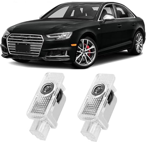 2Pcs Luces LED de Bienvenida Logo para A1/A3/A4/A5/A6/Q3/Q5/Q7/A7/A8/R8/TT, Coche Logo Proyección, Proyector LED Puerta Coche, Luces Accesorios