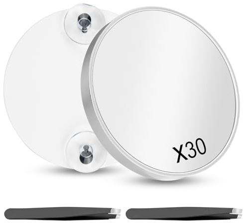 Leikedun 30X Magnifying Mirror, 3.5 inches Small Magnifying Mirror with Suction Cup and 2Pcs Tweezers Travel Essentials Pocket Mirrors