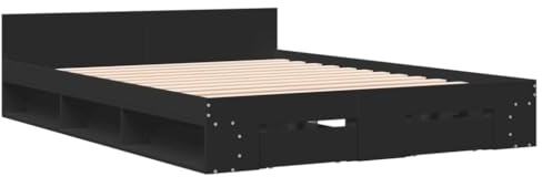 vidaXL Bettgestell, Bett mit Schubladen für Schlafzimmer, Bettrahmen mit Lattenrost, Schlafzimmerbett Doppelbett, Schwarz 160x200cm Holzwerkstoff