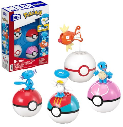 MEGA Pokémon Action Figure Building Toys Set, Water-Type Trainer Team with 79 Pieces, 2 Inches Tall, for Kids, JCT42