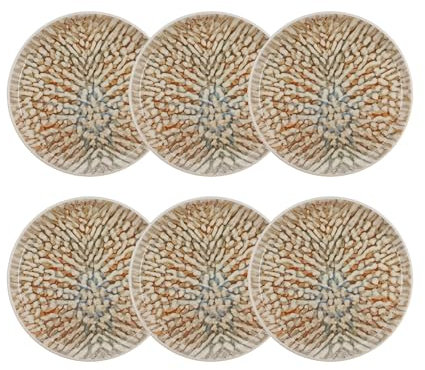 NOVASTYL - Lot 6 assiettes desserts ambre 20cm en grès marron et beige - 2614612