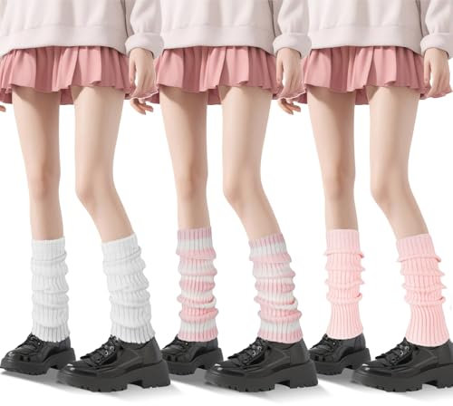 YUWJOOWEE 3 Paar Beinwärmer für Damen, Modische Strick-Beinwärmer-Socken im 80er, 90er Jahre-Stil Stulpen für Damen, Stulpen Beinwärmer für Partys, Ballett, Tanzen und Sport