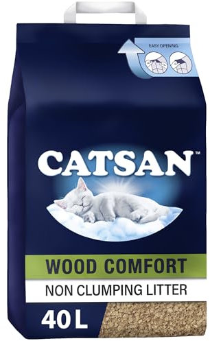 Catsan Wood Comfort Non Clumping Litter, 100 Percent Biodegradable, Extra Absorbent, 20 Litre Bag, Pack of 2