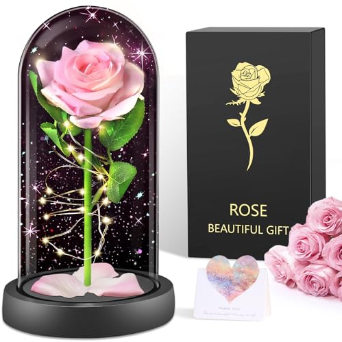 BOLEi Rose Intemporelle pour Femme, Rose sous Dôme en Verre pour Maman, Roses Chaude pour Amie, Cadeau Surprise Unique pour Elle