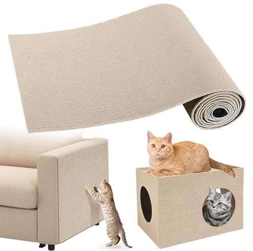 Gimars Selbstklebend Kratzmatte 200cm×40cm, DIY Kratzschutz Sofa Katze, Kratzbrett Katze, Katzen Kratzmatte, Kratzmatte Katze Wand, Katzenteppich Kratzschutz Möbel Für Katzen, Khaki